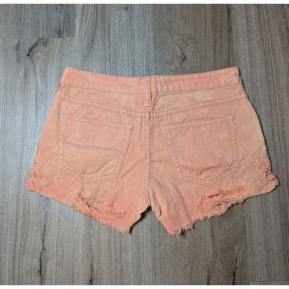 Free People Shorts Size 25 Orange Acid Wash Lace Frayed Distressed Denim - Picture 2 of 10